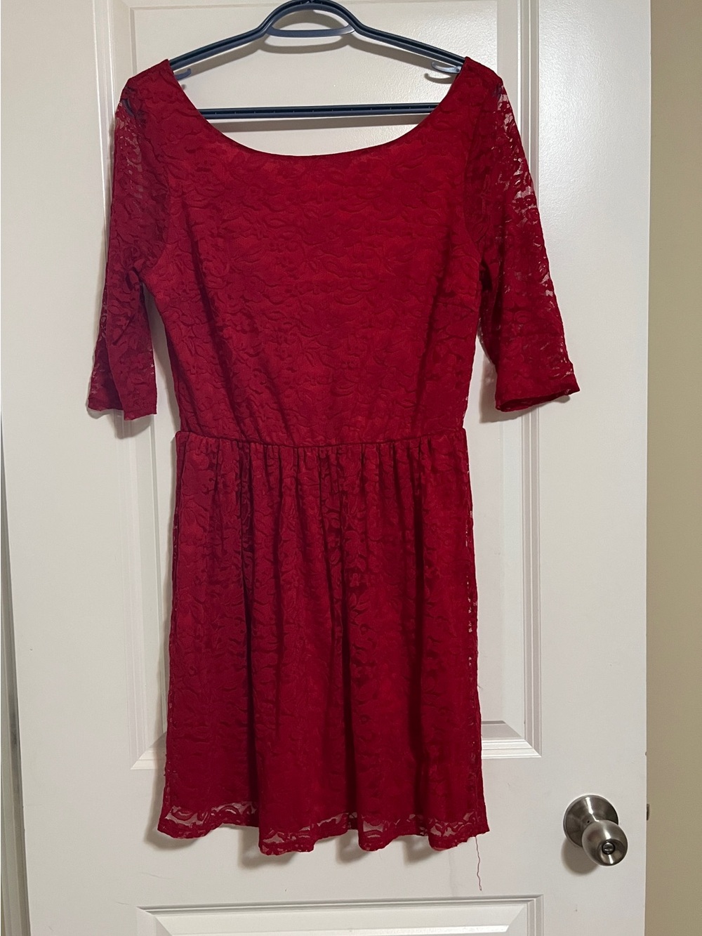 Women's Red Lace Midi Dress with Scoop back